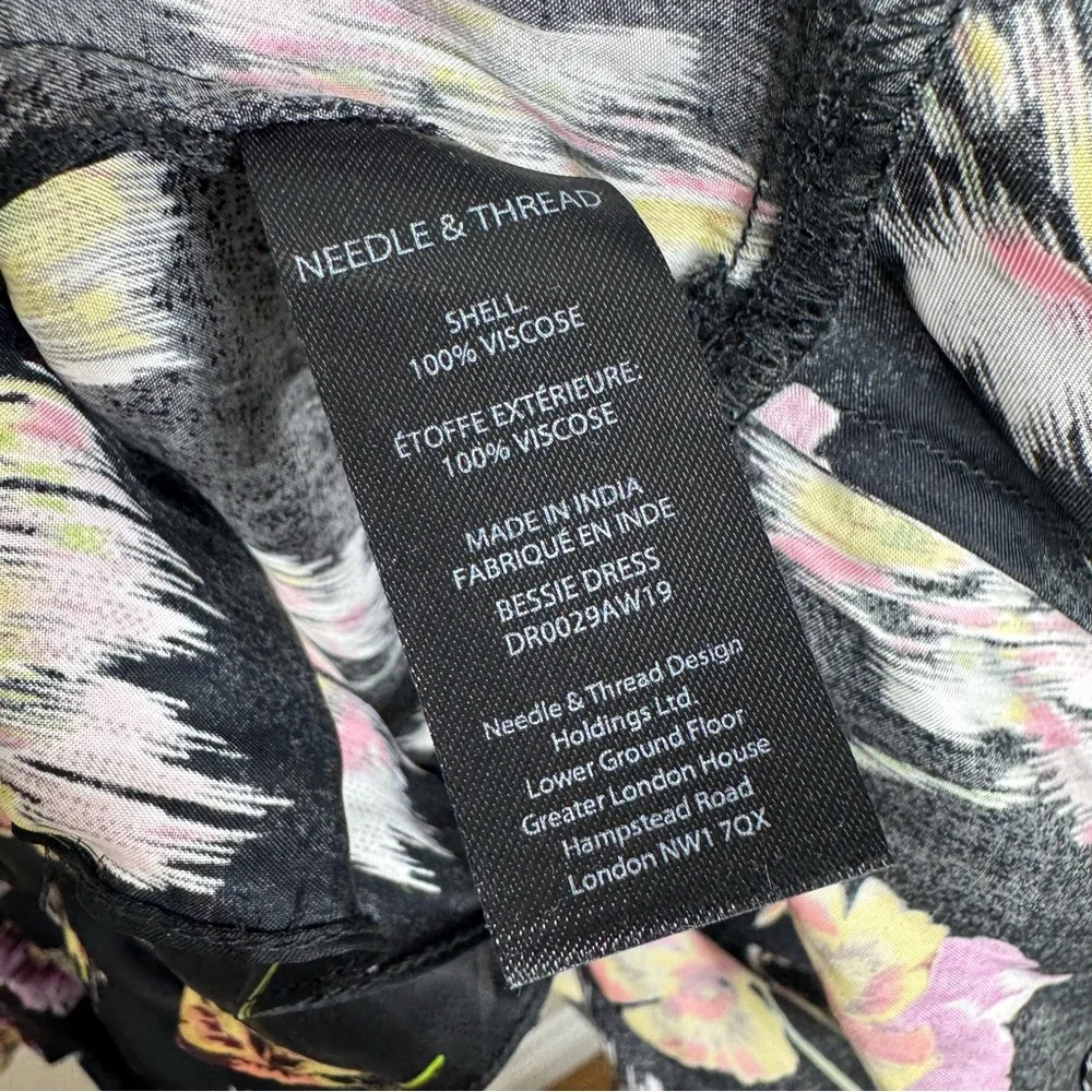 Needle & Thread Black Floral Ruffle Long Sleeve Mini Dress Size 10 Dark Romantic
